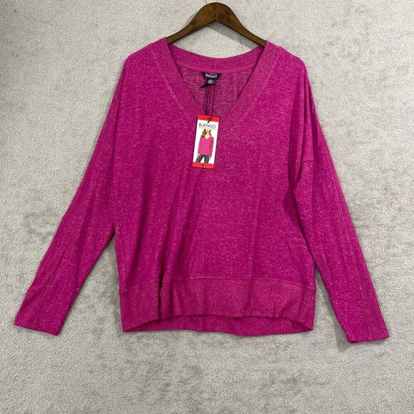 NEW Buffalo Women's M David Bitton Raspberry Long Sleeve V-Neck Cozy Top - Picture 1 of 7